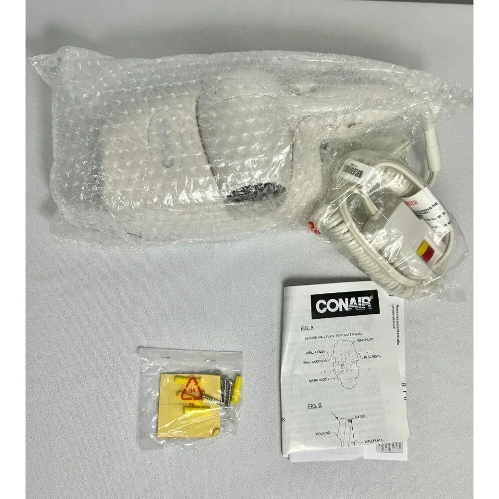 Conair Hair Dryer Wall Mount 1600 Watt White Nightlight Auto Shut Off 134R NEW